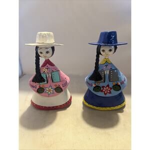 2 Vintage Mexican Folk Art Paper Papier Mache Women Ladies